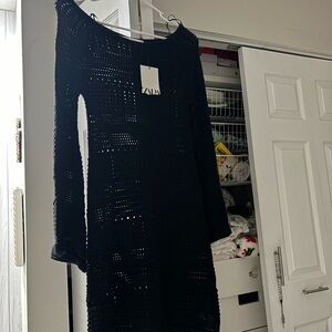 Zara Swim Open Knit Black Cover Dress